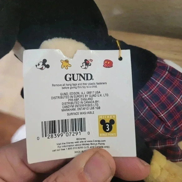 Vintage VTG Gund Mickey and Co 10" Plush Bean Bottom Mickey Mouse Plaid Shorts w - Picture 5 of 6